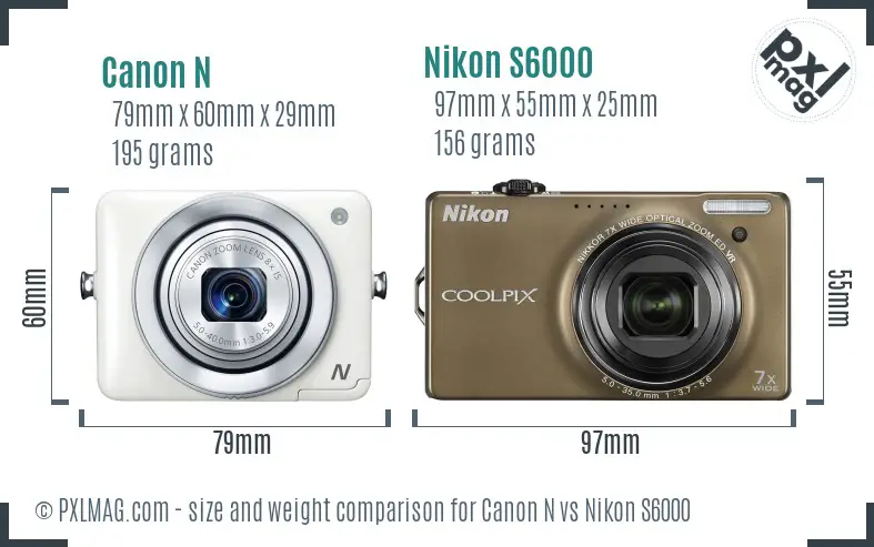 Canon N vs Nikon S6000 size comparison Canon N vs Nikon S6000 size comparison