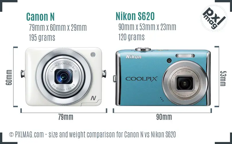 Canon N vs Nikon S620 size comparison