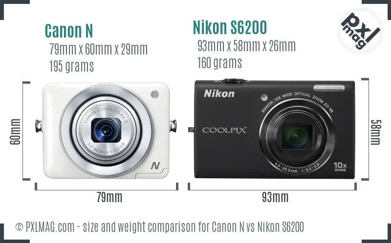Canon N vs Nikon S6200 size comparison Canon N vs Nikon S6200 size comparison