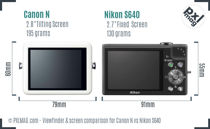 Canon N vs Nikon S640 Screen and Viewfinder comparison