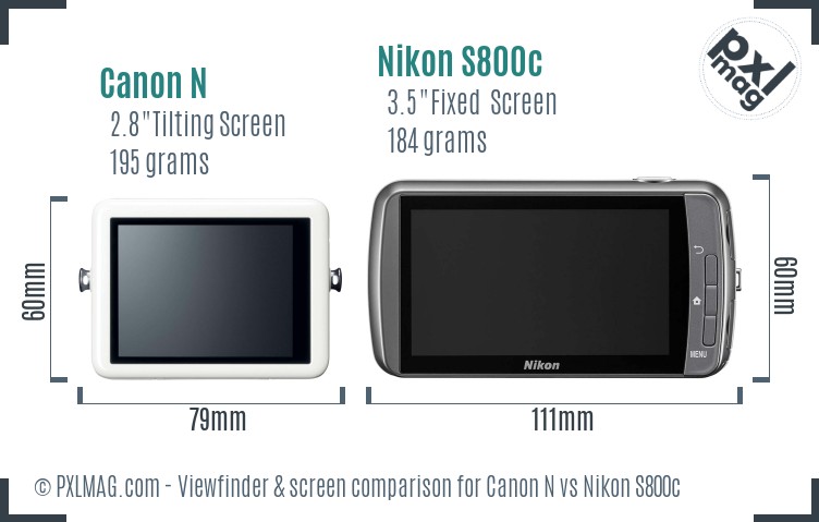 Canon N vs Nikon S800c Screen and Viewfinder comparison