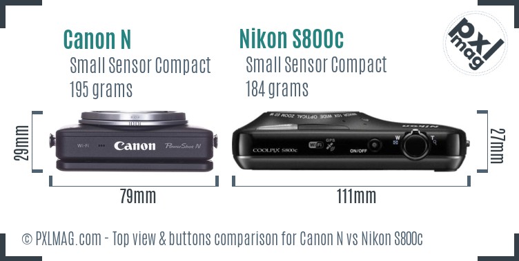 Canon N vs Nikon S800c top view buttons comparison
