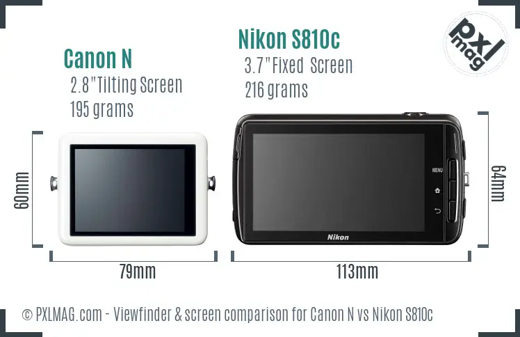 Canon N vs Nikon S810c Screen and Viewfinder comparison