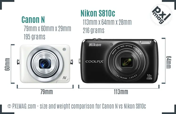 Canon N vs Nikon S810c size comparison