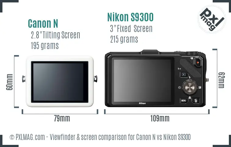 Canon N vs Nikon S9300 Screen and Viewfinder comparison