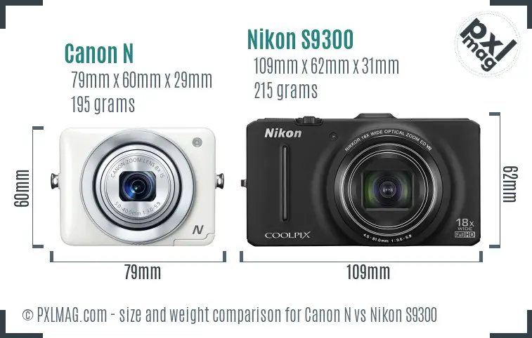 Canon N vs Nikon S9300 size comparison