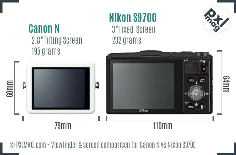 Canon N vs Nikon S9700 Screen and Viewfinder comparison