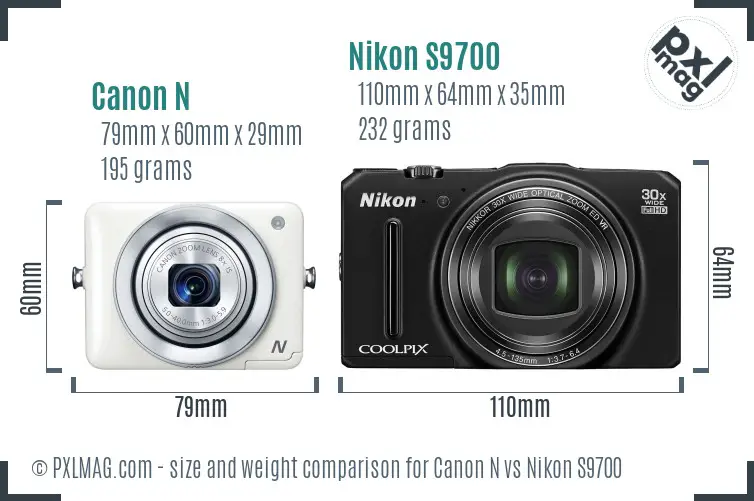 Canon N vs Nikon S9700 size comparison