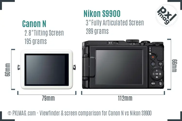 Canon N vs Nikon S9900 Screen and Viewfinder comparison