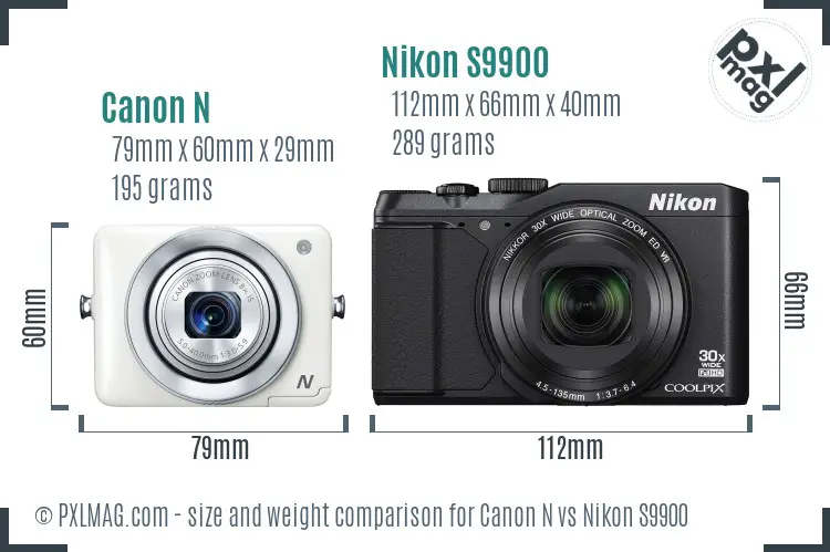 Canon N vs Nikon S9900 size comparison
