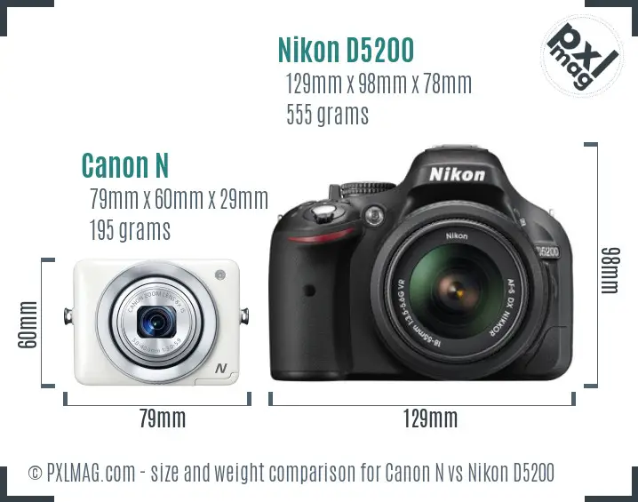 Canon N vs Nikon D5200 size comparison
