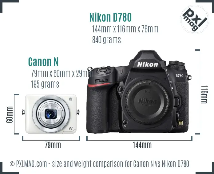 Canon N vs Nikon D780 size comparison