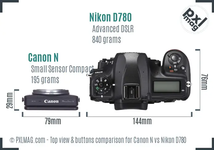 Canon N vs Nikon D780 top view buttons comparison