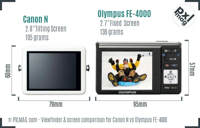 Canon N vs Olympus FE-4000 Screen and Viewfinder comparison