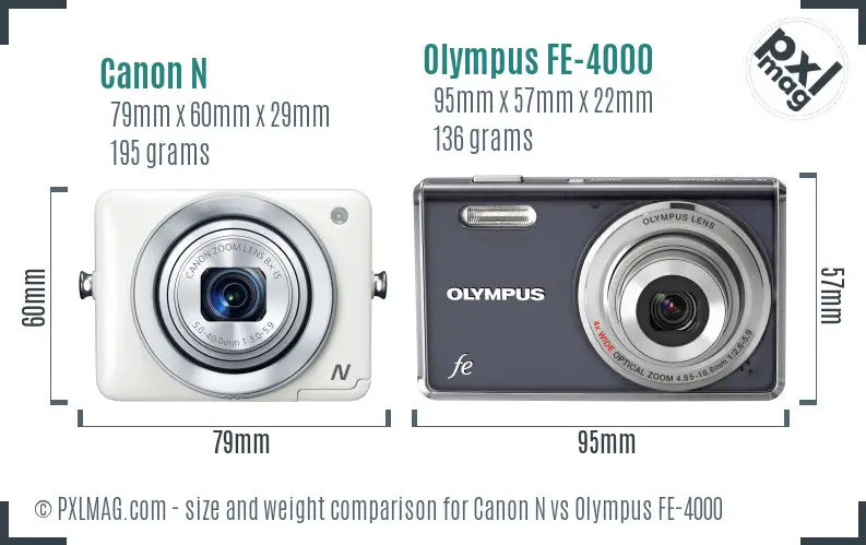 Canon N vs Olympus FE-4000 size comparison