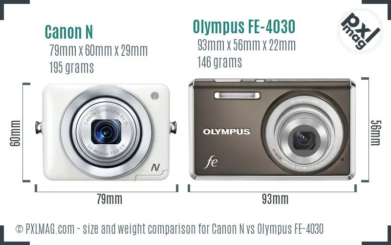 Canon N vs Olympus FE-4030 size comparison Canon N vs Olympus FE-4030 size comparison