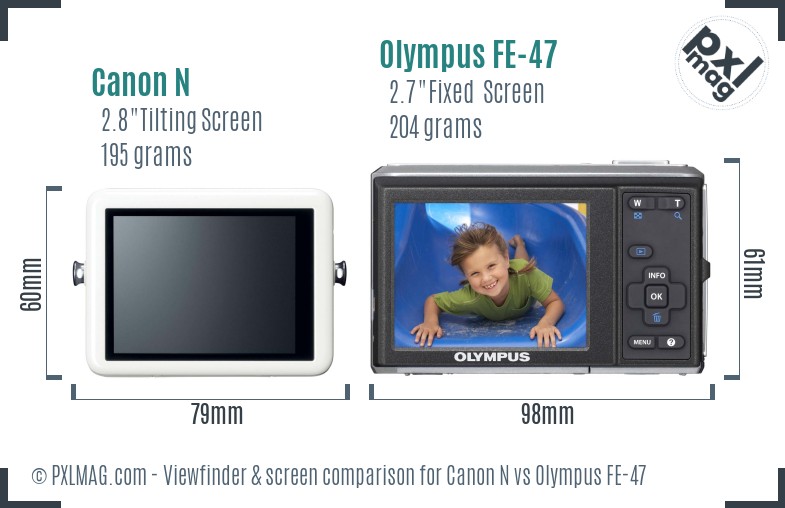 Canon N vs Olympus FE-47 Screen and Viewfinder comparison