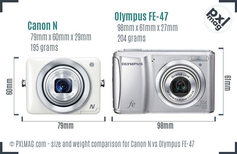 Canon N vs Olympus FE-47 size comparison Canon N vs Olympus FE-47 size comparison