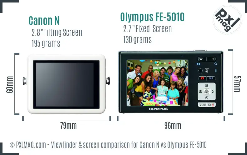 Canon N vs Olympus FE-5010 Screen and Viewfinder comparison