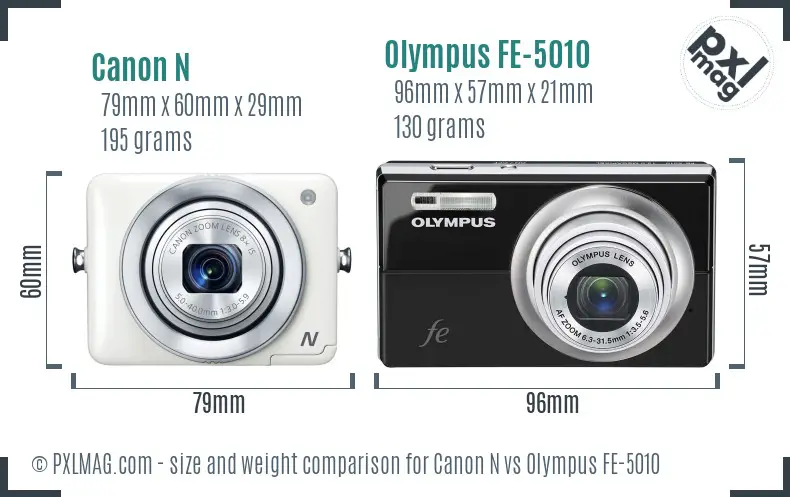 Canon N vs Olympus FE-5010 size comparison