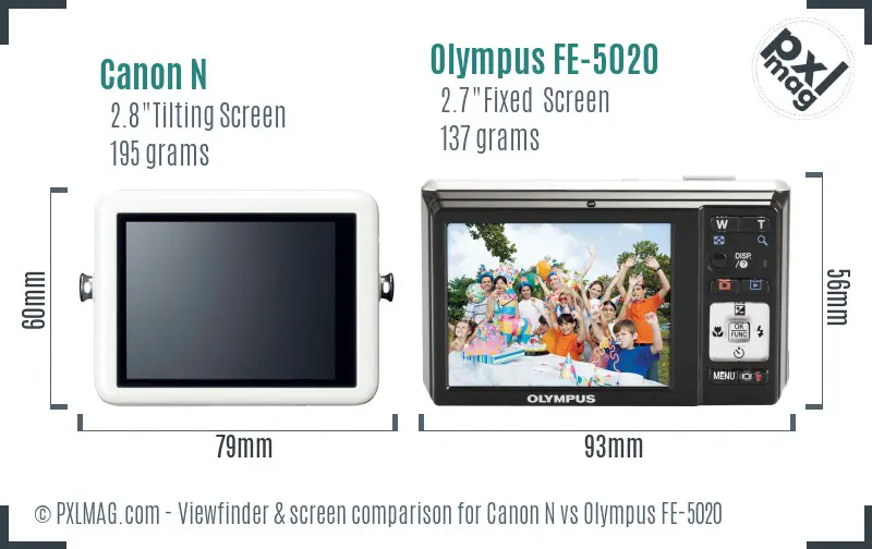 Canon N vs Olympus FE-5020 Screen and Viewfinder comparison