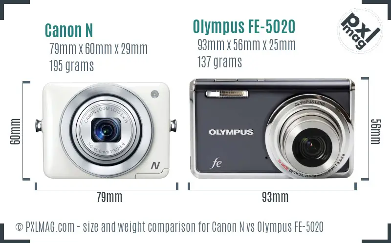 Canon N vs Olympus FE-5020 size comparison