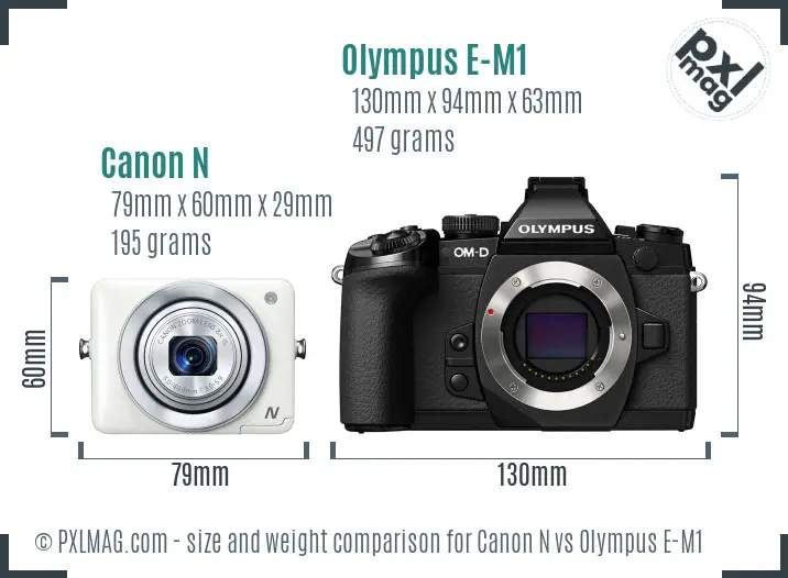 Canon N vs Olympus E-M1 size comparison