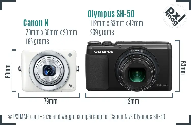 Canon N vs Olympus SH-50 size comparison Canon N vs Olympus SH-50 size comparison