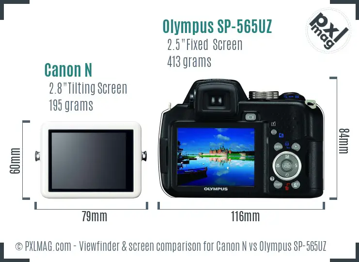 Canon N vs Olympus SP-565UZ Screen and Viewfinder comparison Canon N vs Olympus SP-565UZ Screen and Viewfinder comparison