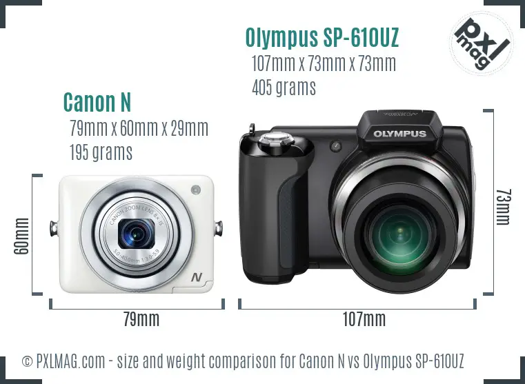 Canon N vs Olympus SP-610UZ size comparison
