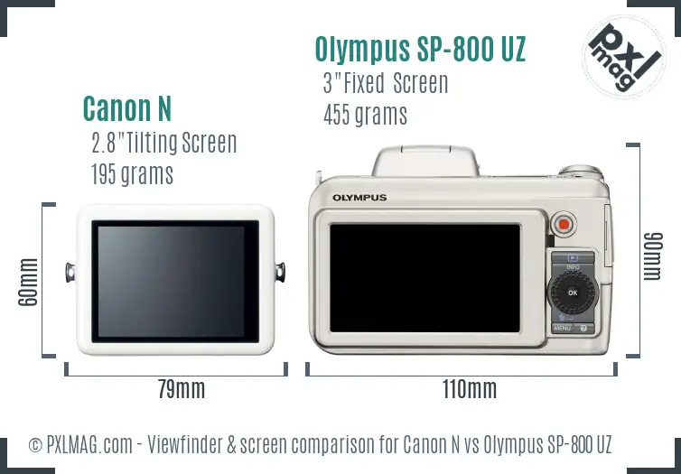 Canon N vs Olympus SP-800 UZ Screen and Viewfinder comparison Canon N vs Olympus SP-800 UZ Screen and Viewfinder comparison