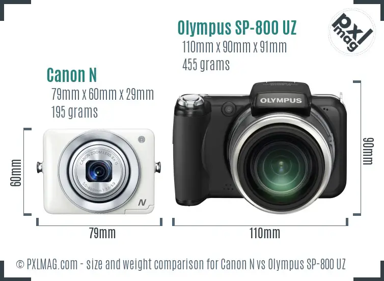 Canon N vs Olympus SP-800 UZ size comparison Canon N vs Olympus SP-800 UZ size comparison