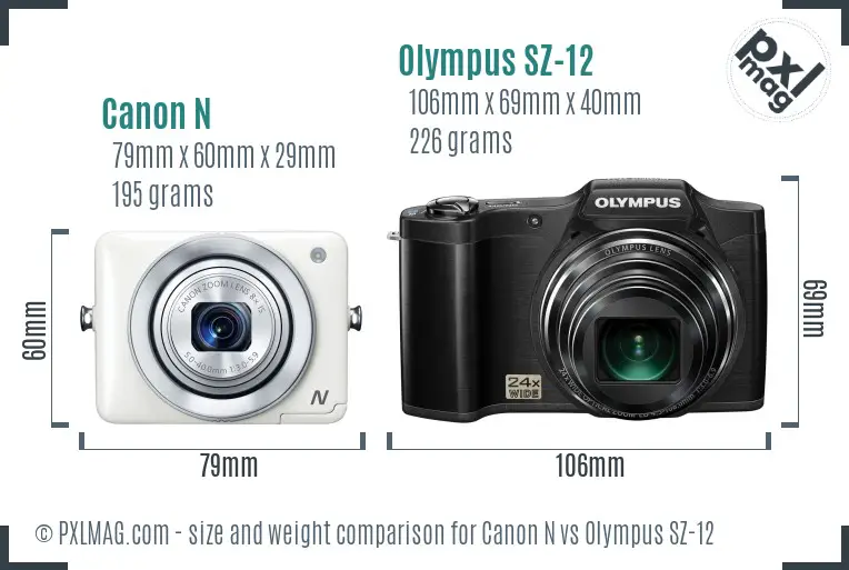Canon N vs Olympus SZ-12 size comparison