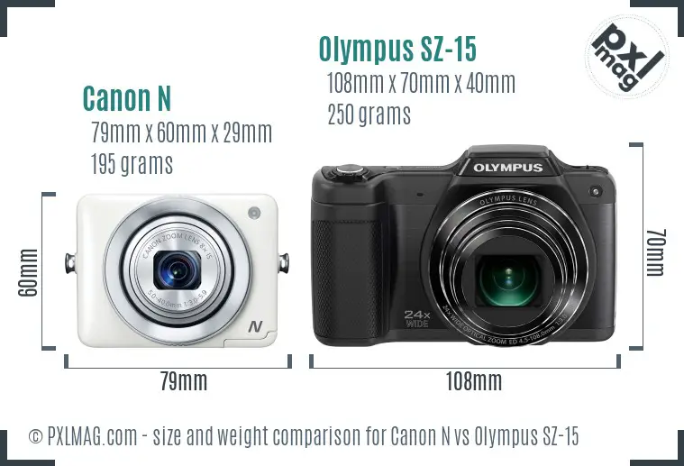 Canon N vs Olympus SZ-15 size comparison