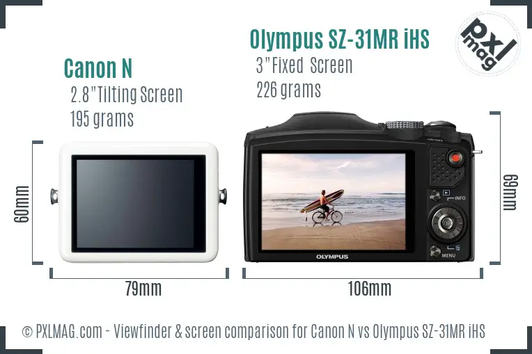 Canon N vs Olympus SZ-31MR iHS Screen and Viewfinder comparison