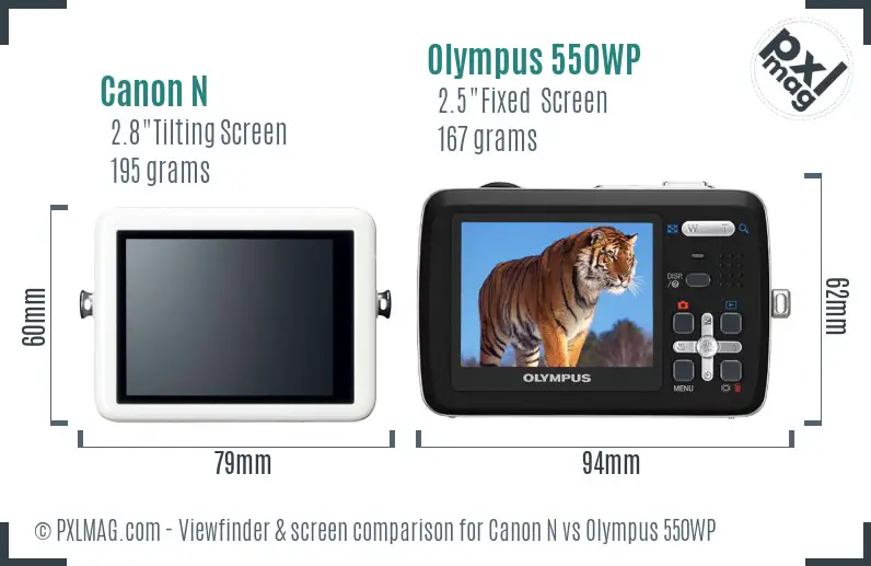 Canon N vs Olympus 550WP Screen and Viewfinder comparison