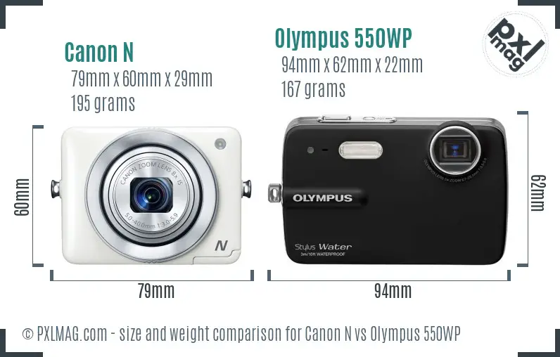 Canon N vs Olympus 550WP size comparison