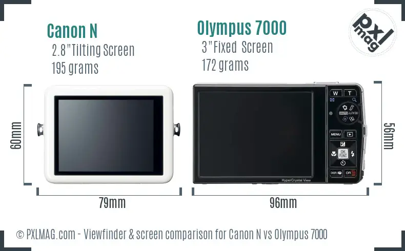 Canon N vs Olympus 7000 Screen and Viewfinder comparison