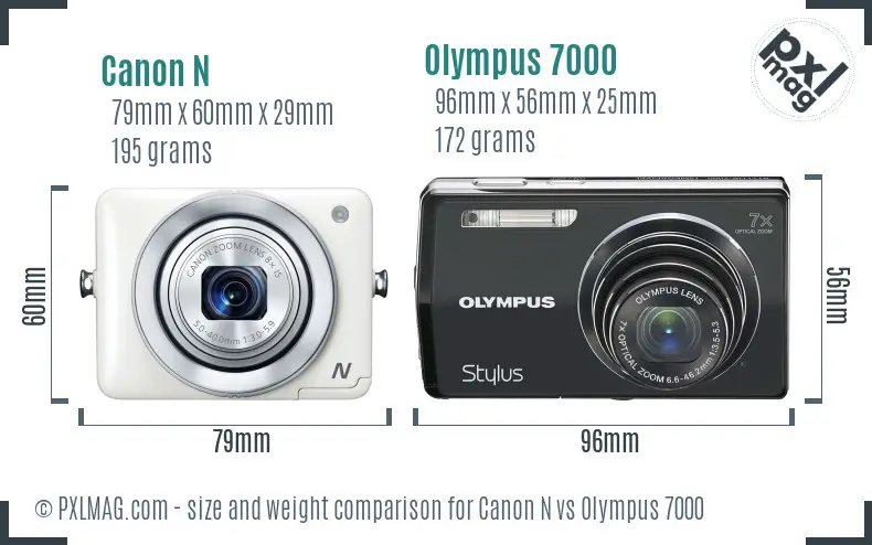 Canon N vs Olympus 7000 size comparison