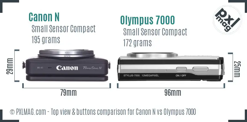 Canon N vs Olympus 7000 top view buttons comparison