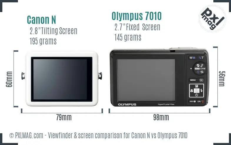Canon N vs Olympus 7010 Screen and Viewfinder comparison