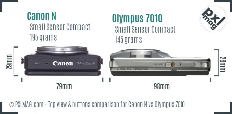 Canon N vs Olympus 7010 top view buttons comparison