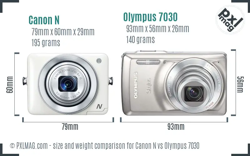 Canon N vs Olympus 7030 size comparison