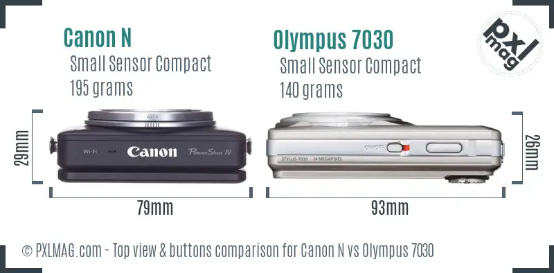 Canon N vs Olympus 7030 top view buttons comparison