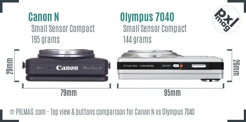Canon N vs Olympus 7040 top view buttons comparison
