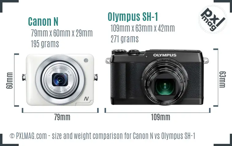 Canon N vs Olympus SH-1 size comparison