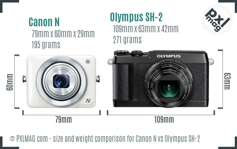 Canon N vs Olympus SH-2 size comparison