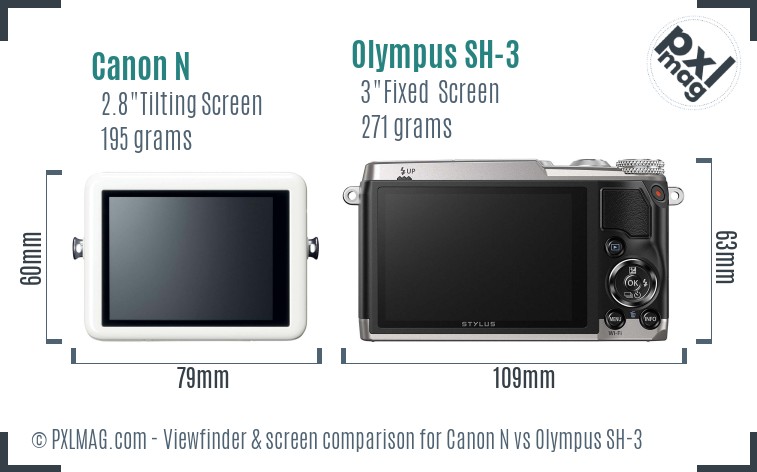 Canon N vs Olympus SH-3 Screen and Viewfinder comparison