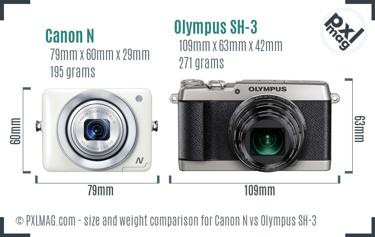 Canon N vs Olympus SH-3 size comparison