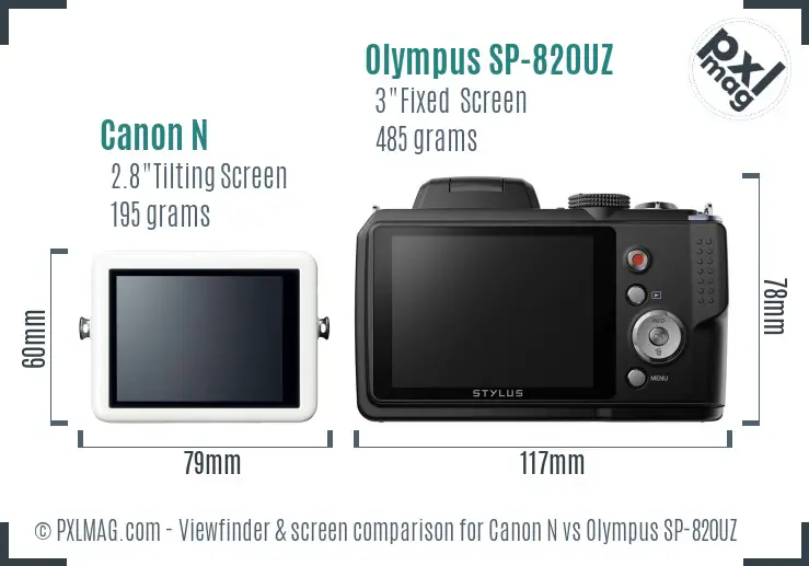 Canon N vs Olympus SP-820UZ Screen and Viewfinder comparison Canon N vs Olympus SP-820UZ Screen and Viewfinder comparison